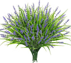 24 Bundles Artificial Plants Flowers Outdoor, Faux Lavender Flowers Fake Monkey Grass UV Resistant Plastic Plant for Porch Garden Patio Window Home Decor, Purple
