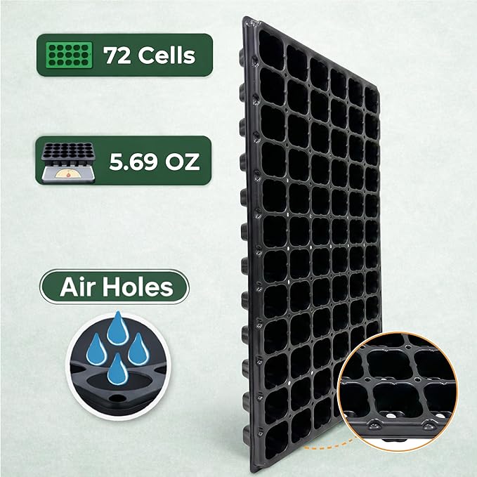 Gardzen 10 Pack 72 Cell Seed Starter Trays, 1.75" Deep Plug Tray for Seedlings, Thick Seedling Trays with Drainage Holes, Fit Standard 1020 Drip Tray