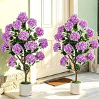 Artificial Flower Tree for Outdoor: 3.6ft Fake Crape Myrtle Tree Set of 2 for Front Porch Door Indoor Decor - Purple Realistic Silk Plant with Pot for Home Living Room Patio Decorations