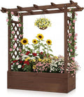 Outvita Raised Garden Bed with Trellis, Wood Planter Box with Hanging Roof, Side Trellis and Drainage Holes, Above Ground Elevated Garden Bed for Outdoor Climbing Plants Vegetables(Carbonized Color)