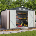 Aoxun 8x10 FT Shed Outdoor Storage Shed with Base, Large Shed Steel Utility Tool Shed Storage House with Door & Lock, Metal Sheds with Sloped Roof for Garden Patio Lawn Poolside, Brown