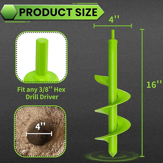 SYITCUN Auger Drill Bit for Planting - 4"X16" Heavy-Duty Garden Auger Spiral Drill Bit - Bulb Planter Tool & Auger Post Hole Digger - 3/8" Hex Drive Drill