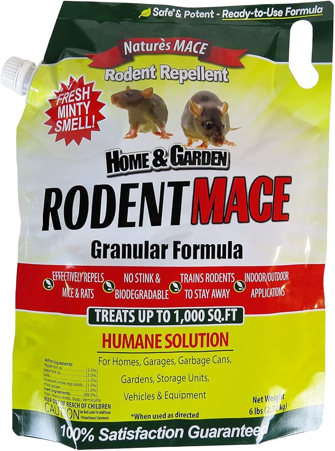Nature’s MACE Rodent Repellent 6 lb Covers 1,000 Sq. Ft., Rodent Repellent Outdoor, Keep Mice Rats Rodents Out of Home, Garage, Attic, Peppermint Spray Blend for Rodents, Safe Around Kids