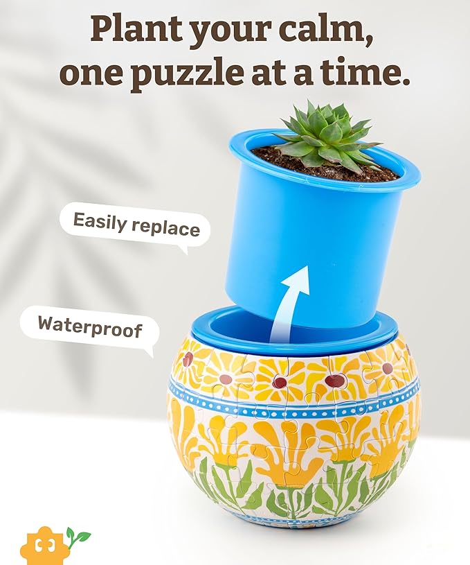 PieceRelax 3D Puzzle Planter 80 Pieces - Summer Blossoms, for Mom, Home Decor Flower Pots for Indoor Cactus, Succulents Pots [K1126]