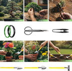 MOSFiATA Bonsai Tools Set 7Pcs, Bonsai Tree Tools Kit Succulent Trimming Tools Include Scissors, Cutters, Rake, Round and Pointed Shovel &Training Wire for Bonsai Beginner Gardening Gifts