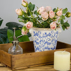Dosayes Vintage Ceramic Flower Pot with Drainage Holes and Handle,Ice Crack Country Rustic Planters for Indoor Outdoor,Tuscan Decor,Home and Garden Decor,Gardening Present