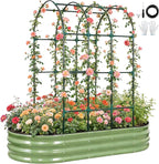 Galvanized Raised Garden Bed with Arched Trellis | 6x3x1FT Metal Raised Garden Beds Outdoor for Gardening Climbing Plant | Planter Box Outdoor with Gloves for Vegetable Flower, OliveGreen