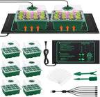 Hahood 6 Pack Seed Starter Tray Kit with Grow Light and Seedling Heat Mat 72 Cells Seed Starter Tray with Humidity Dome and Base Plastic Plant Growing Germination Trays for Seed Propagation, Green