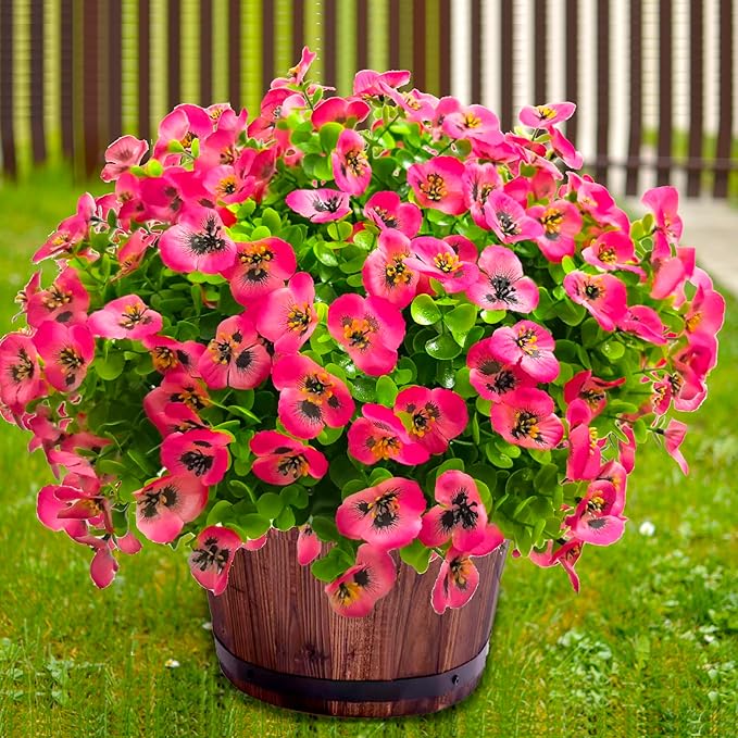 Artificial Flowers for Outdoors Fake Plants, 12pcs Fake Flowers Artificial Plants Outdoor UV Resistant,Silk Faux Flowers Shrubs Greenery Plants for Porch Garden Patio Window Box Decor