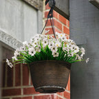 21 Bundles Artificial Outdoor UV Resistant Flowers No Fade Fake Outside Flowers Plastic Greenery Faux Shrubs Garden Porch Window Box Home Decoration (White)