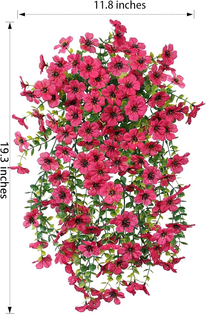 HyeFlora Artificial Flowers for Outdoors Fake Hanging Decoration, 2Pcs Hotpink Spring Decor, Realistic Plants, UV & Fading Resistant Silk Flower for Porch Patio Balcony Planter Yard