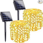 Extra-Long Solar String Lights for Outside, 2 Pack 200LED Solar Fairy Lights Outdoor Waterproof, Copper Wire with 8 Modes Solar Twinkle Lights for Tree Garden Party Patio Xmas Decor (Warm White)