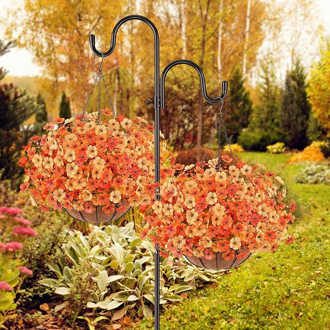 Artificial Flowers Hanging Plants in Basket, Artificial Hanging Flowers for Spring Outdoor Indoor Decor, UV Resistant Hanging Baskets with Fake Flowers for Spring Summer Patio Garden Porch Decor