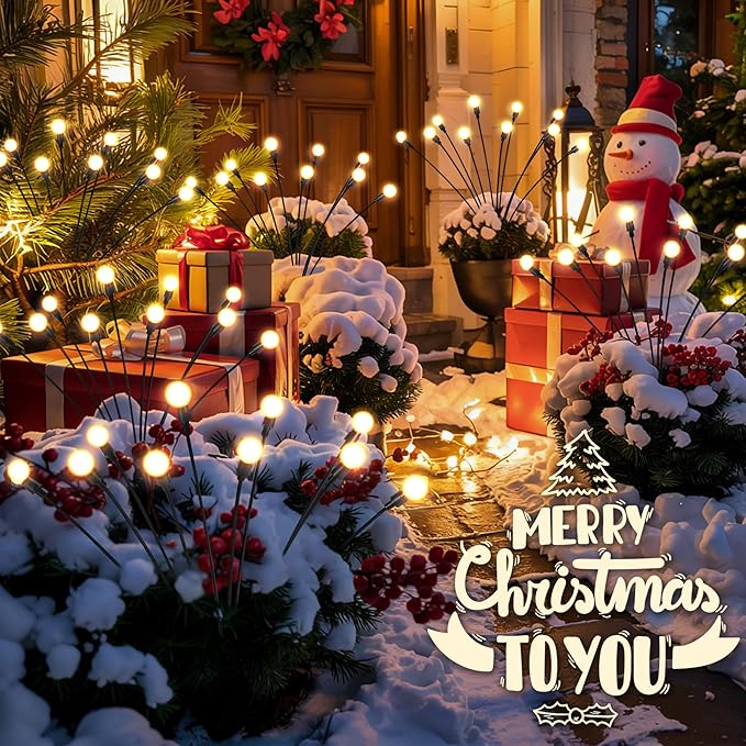 Solar Christmas Decorations, 50 LED Firefly Solar Christmas Lights Outdoor Waterproof, Garden Lights for Yard Porch Patio Decor (5 Pack)