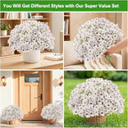 22 Pack Artificial Flowers Outdoor Fake Plants, Faux Flowers UV Resistant with Plastic Plants, Faux Silk Flowers for Outdoors Outside Front Porch Hanging Planter Window Box Garden Decoration(White)