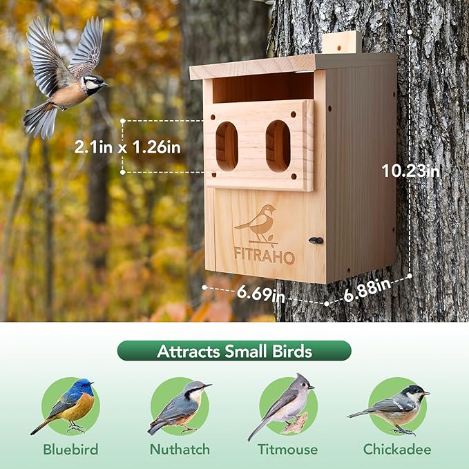 Bird Houses for Outside, Durable Birdhouse with Dual Entrances, Weatherproof & Perfect for Bluebirds, Wrens, Finches & Swallows(Assembly Required)