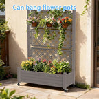 Mobile Elevated Planter Box with Trellis 3-Tier Lattice Trellis Planter with Rolling Wheels Outdoor Raised Garden Bed for Climbing Plants Vegetables and Flowers