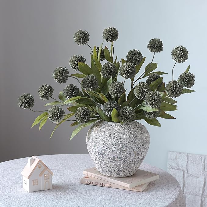 VIERENA 12 Pcs Faux Silk Pompon Mum Artificial Flowers for Vase -27", Bulk Fake Chrysanth Branches with Stems for DIY Bouquet Centerpieces Wedding Fillers Arrangements Shower Decorations (Dark Gray)