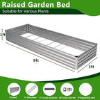 2PCS 9x3x1ft Galvanized Raised Garden Bed,Outdoor Planter Box Metal Patio Kit Planting Bed for Vegetables Flowers Herb,Silver