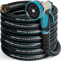 Heavy Duty Garden Hose 50 ft, NON-EXPANDABLE Water Hose with 10 Function Spray Nozzle, Lightweight Kink-less Hybrid Hose with Swivel Handle, Male to Female Fittings