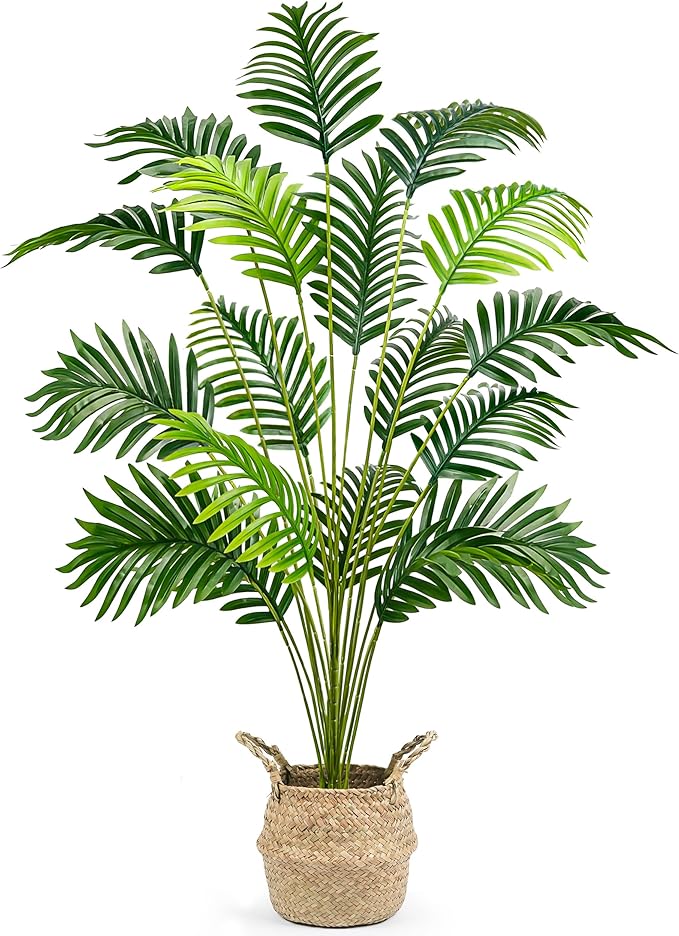 Der Rose 44" Fake Plants Artificial Palm Tree with Hand Woven Basket for Home Office Living Room Balcony Indoor Easy Assembly