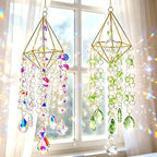 2 Sets Crystal Suncatcher Wind Chimes for Window Hanging, Rainbow Prism Crystal Sun Catchers Indoor Hanging Decor for Home, Garden, Plant & Wedding (AB Green)