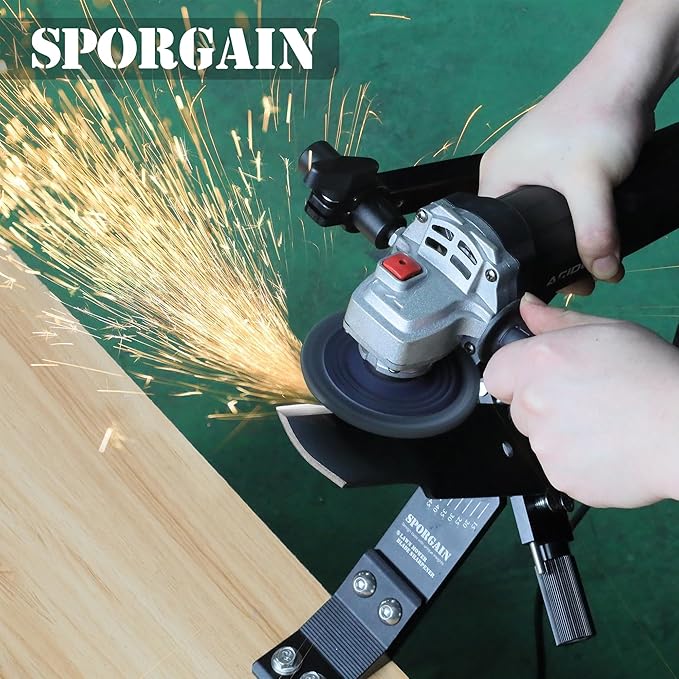 SporGain [Updated] Lawn Mower Blade Sharpener 15°-45° Adjustable Frame with Ball Bearing Manufacture Handle for Right & Left Hand Blades, Use with Angle Grinder, Blue