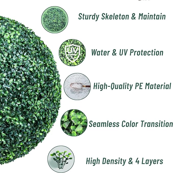 22 Inch 2 Packs Artificial Boxwood Balls Topiary Balls, 4 Layers of UV-Resistant Greenery Balls Indoor Outdoor Garden, Backyard, Patio, Front Door – Assembly Required