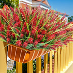 Kinisty 20 Bundles Outdoor Artificial Plants and Flowers, UV Resistant Faux Monkey Grass with Lavender and Fake Plastic Greenery for Spring Summer Outside Planter Porch Garden Decor, Red