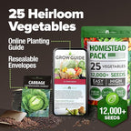 HOME GROWN 25 Variety Survival Seed Vault 12,000+ Heirloom Non-GMO Vegetable Seeds for Planting, High Germination, Family Garden Starter Kit, Tomatoes, Peppers, Carrots, Beans, Kale, Indoor Outdoor