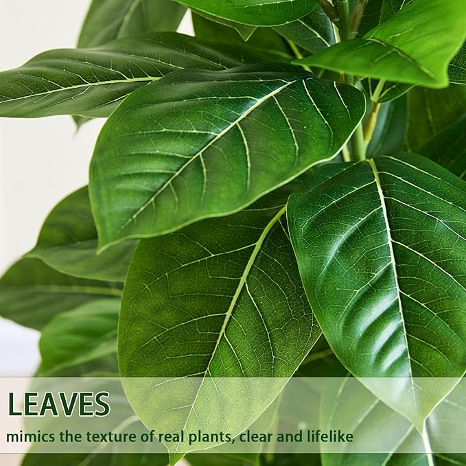 Ficus Tree Artificial Plants Indoor, 6FT Tall Fake Trees in White Pot, Large Potted Silk Floor Plant Artificial Trees, Green Lifelike Faux Ficus Tree for Home Room Office Porch Decor-Green