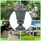 Magshion 20" Urn Planters for Outdoor Plants, Large Decorative Front Porch Planters Set of 2, Weatherproof Tall Plastic Flower Pots for Garden, Patio & Entryway Décor, Antique Green