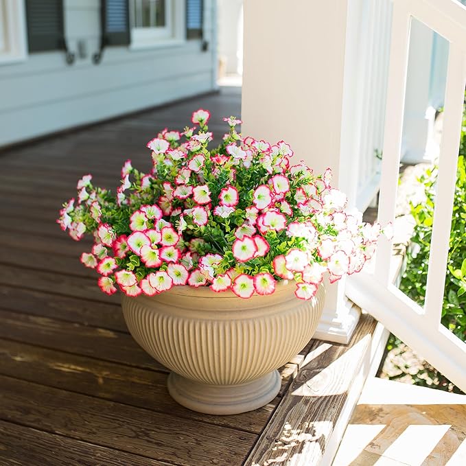 HyeFlora Artificial Faux Outdoor Flowers Plants for Spring Summer Decoration, 12 Bundles Silk Outside Morning Glory UV Resistant Realistic Fake Flowers for Planter Front Door Patio Yard Window Porch