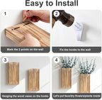 Wooden Wall Planter Vase, 2 Pack Black Wood Hanging Vases with Fake Eucalyptus for Indoor Modern Boho Farmhouse Wall Art Decor for Home Indoor Kitchen Modern Farmhouse Bathroom