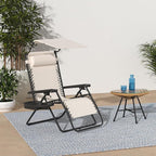 Best Choice Products Folding Zero Gravity Outdoor Recliner Patio Lounge Chair w/Adjustable Canopy Shade, Headrest, Side Accessory Tray, Textilene Mesh - Ivory