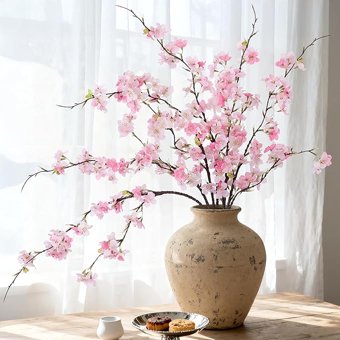 INXUGAO 6 PCS Faux Cherry Blossom Branches Decor 31.5 Inch Long Stems Fake Artificial Flowers for Home Indoor Decoration Vase Arrangement Living Room Table Bedroom Spring Decor