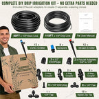 Drip Irrigation System Push-to-Connect Garden Watering System Kit for Raised Beds, Expandable DIY Drip Irrigation Kit with 1/2" & 1/4" Tubing, Adjustable Emitters, Leak-Proof Connectors