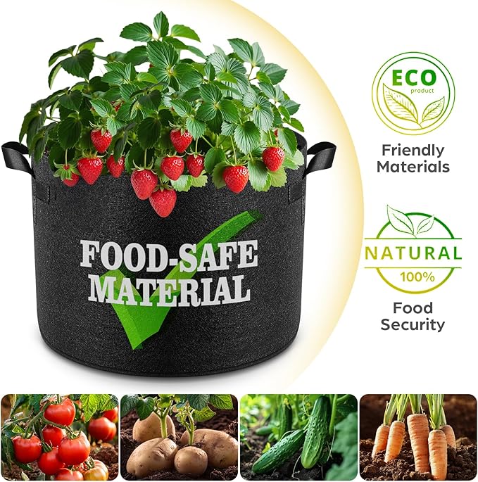 5 Pack 25 Gallon Grow Bags, Thickened Nonwoven Fabric Planter Pots with Handles, Heavy Duty 300G Garden Pots for Tomato, Potato and Vegetable
