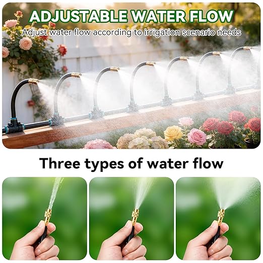 360° Adjustable Drip Irrigation System 100FT,5/16" Garden Watering Kit with 16 Copper Nozzles,82Pcs Drip Irrigation Kit，Automatic Misting Sprinkler System for,Raised Bed, Patio, Lawn & Yard Care