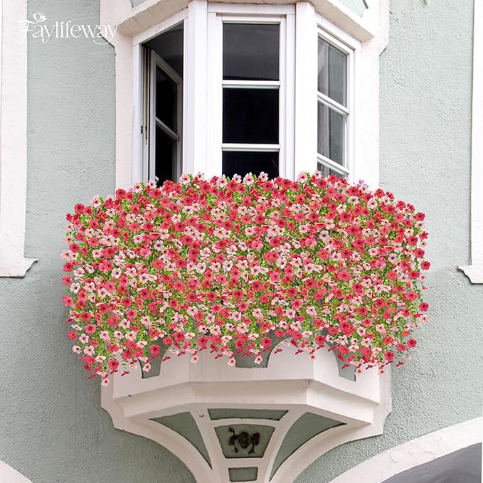 Artificial Hanging Flowers for Outdoors Spring Summer Decoration, 8PCS UV Resistant Silk Fake Hanging Plants for Patio Porch Front Yard Window Garden Indoor Decor(Hot Pink&Light Pink,8PCS)
