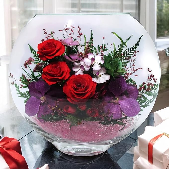 Fiora Flower | Long Lasting Real Roses in a Sealed Vase | Lasts up to 5 Years | Unique Present Gift (Enigma)