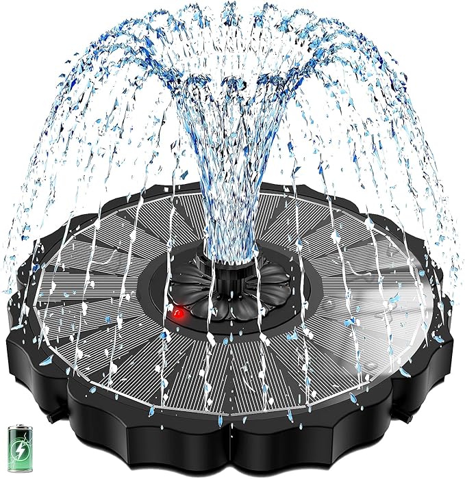 SZMP Solar Fountain, Works in Cloudy with 2000mAh Battery Backup, Glass Solar Powered Bird Bath Fountain with Smart Status Indicators, 3.5W, 8 Nozzles, for Garden, Outdoor (Black)