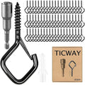 80 Pcs Outdoor Hooks for String Lights,Screw Hooks for Hanging Plants,Ceiling Hooks with Safety Buckle,Square Hanger for Wind Chimes,Bird Feeder,Lanterns,Christmas Decorations Black