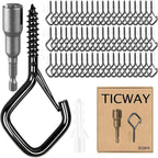 80 Pcs Outdoor Hooks for String Lights,Screw Hooks for Hanging Plants,Ceiling Hooks with Safety Buckle,Square Hanger for Wind Chimes,Bird Feeder,Lanterns,Christmas Decorations Black
