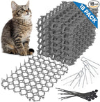 Petfolio 18 Pack Scat Mat for Cats - 8 x 6 Inch Cat Deterrent Mat with 1 Inch Spikes is A Great Cat Repellent Indoor & Outdoor to Keep Cats Away. Includes 6 Garden Staples & 10 Zip Ties (Grey)