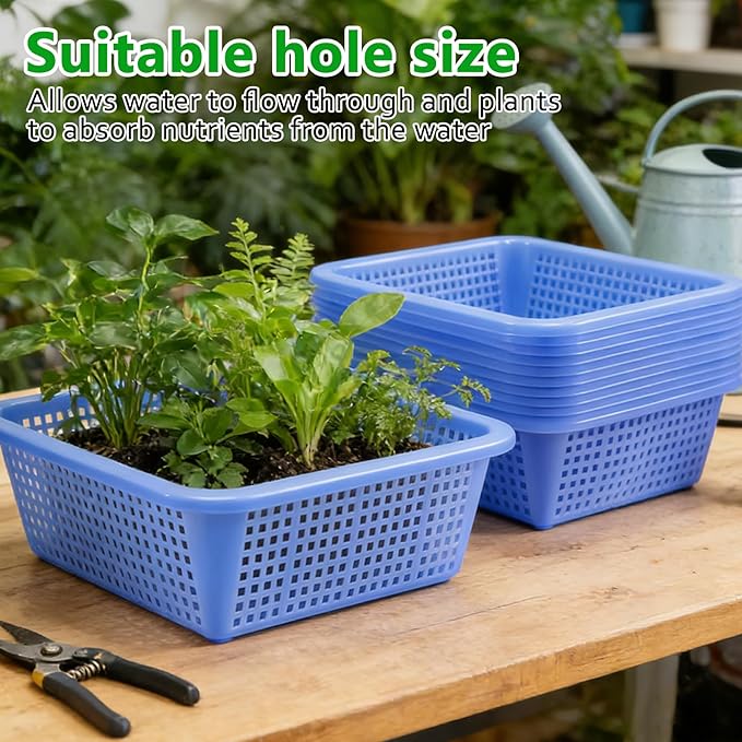 12PCS Aquatic Plant Baskets for Hydroponics Water Garden Plant Pots 10.5 x 10.5 x 3.7 Inch Square Plastic Mesh Basket for Hydroponics Live Aquarium Nursery Grow Botany Flowers