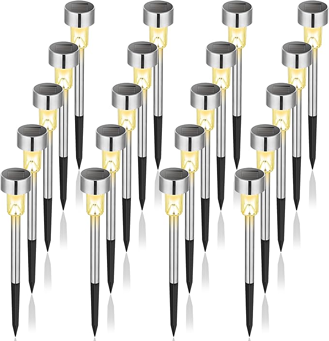 GIGALUMI Solar Lights Outdoor Waterproof, 20 Pack Warm White, Garden Decor Pathway Lights Solar Powered for Yard Patio, Lawn and Landscape