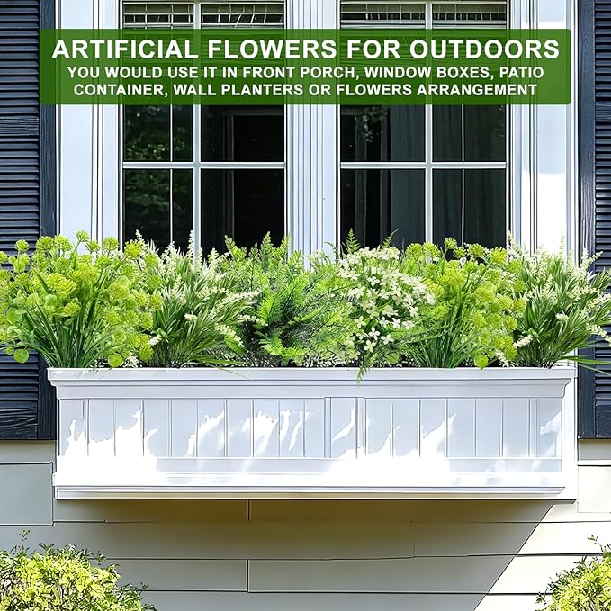 TURNMEON 12 Bundles 4 Styles Fake Plants Artificial Plants Outdoor, UV Resistant No Fade Fake Flowers Outdoor Faux Plants Boston Fern Lavender Plastic Greenery Shrubs for Outside Gardens Home Porch