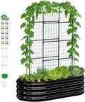 DoCred 2 in 1 Galvanized Raised Garden Bed, 1Pcs Garden Planter Box with 71" H Trellis for Climbing Plants, Outdoor Gardening Raised Beds with Climbing Net for Fruits, Vegetables, Flower (Black)