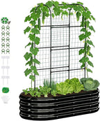 DoCred 2 in 1 Galvanized Raised Garden Bed, 1Pcs Garden Planter Box with 71" H Trellis for Climbing Plants, Outdoor Gardening Raised Beds with Climbing Net for Fruits, Vegetables, Flower (Black)